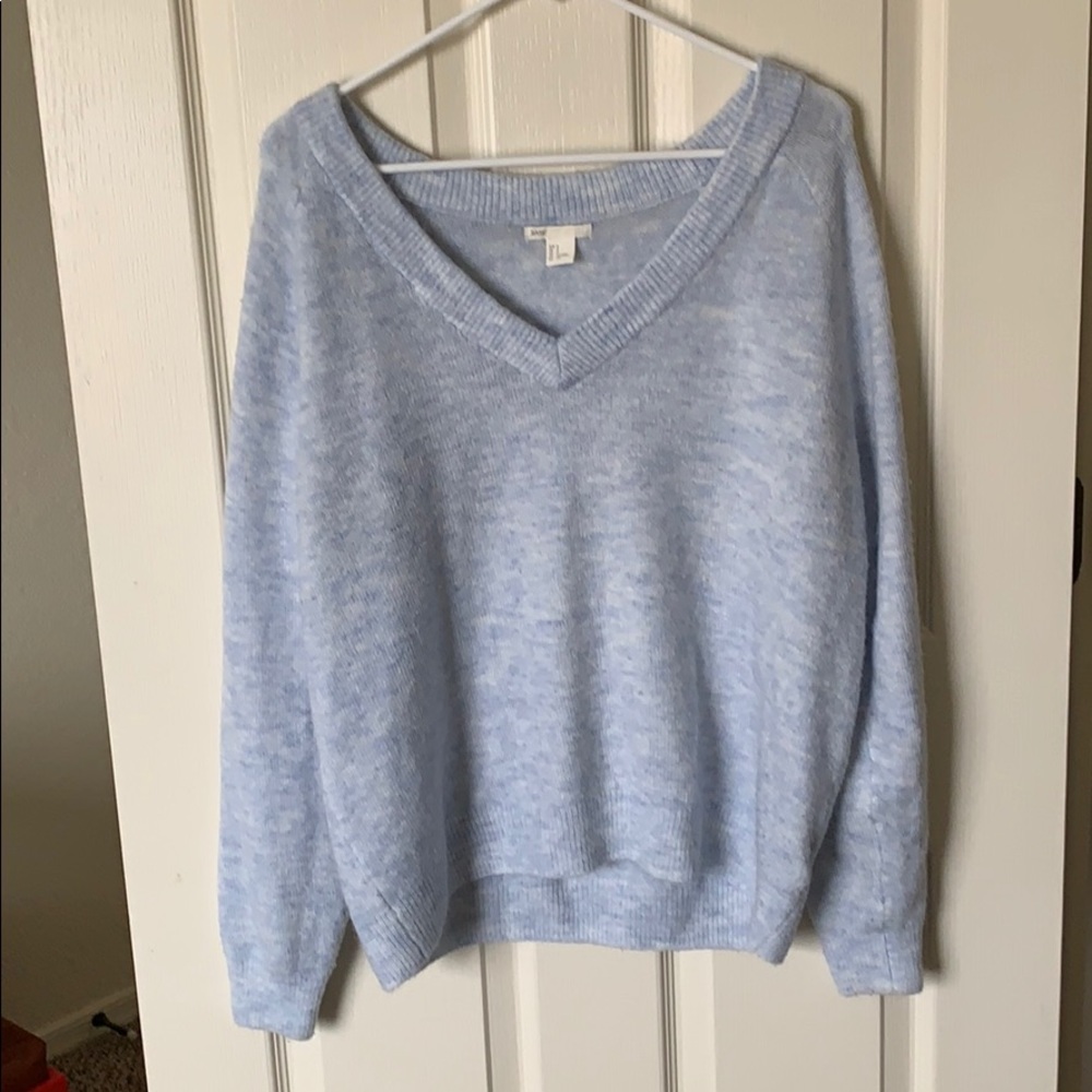 V neck baby blue sweater